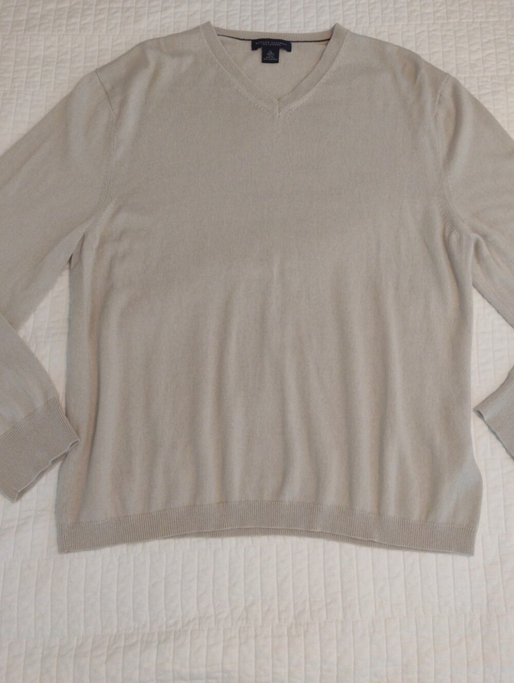 Banana Republic Mens XL Silk Cashmere Sweater Long Sleeve V Neck Light Tan Beige